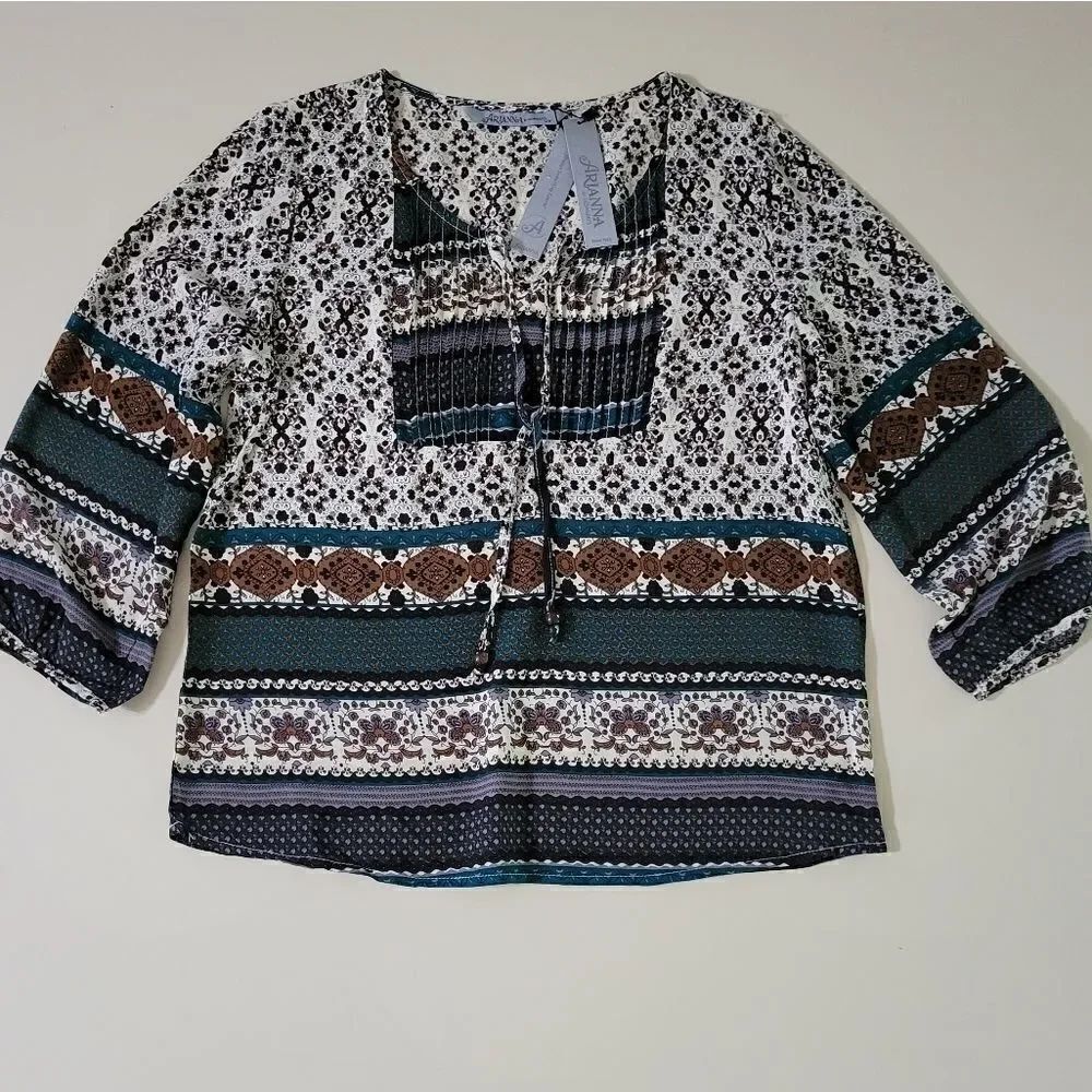 Arianna Peasant BoHo Pintuck Blouse